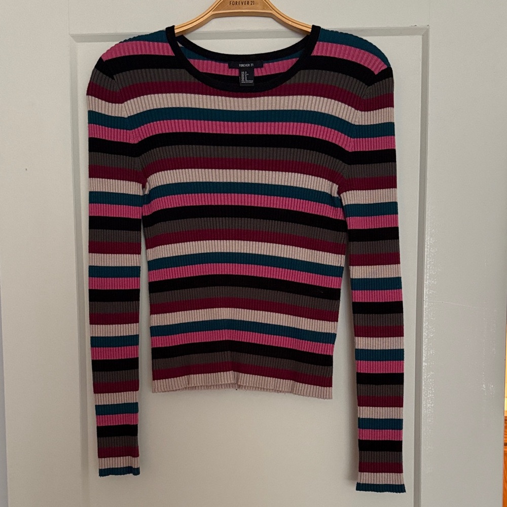 Forever 21 Multicolor Striped Ribbed Top